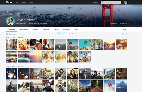 Flickr sẽ cung cấp cho một Profile Pages riêng họ