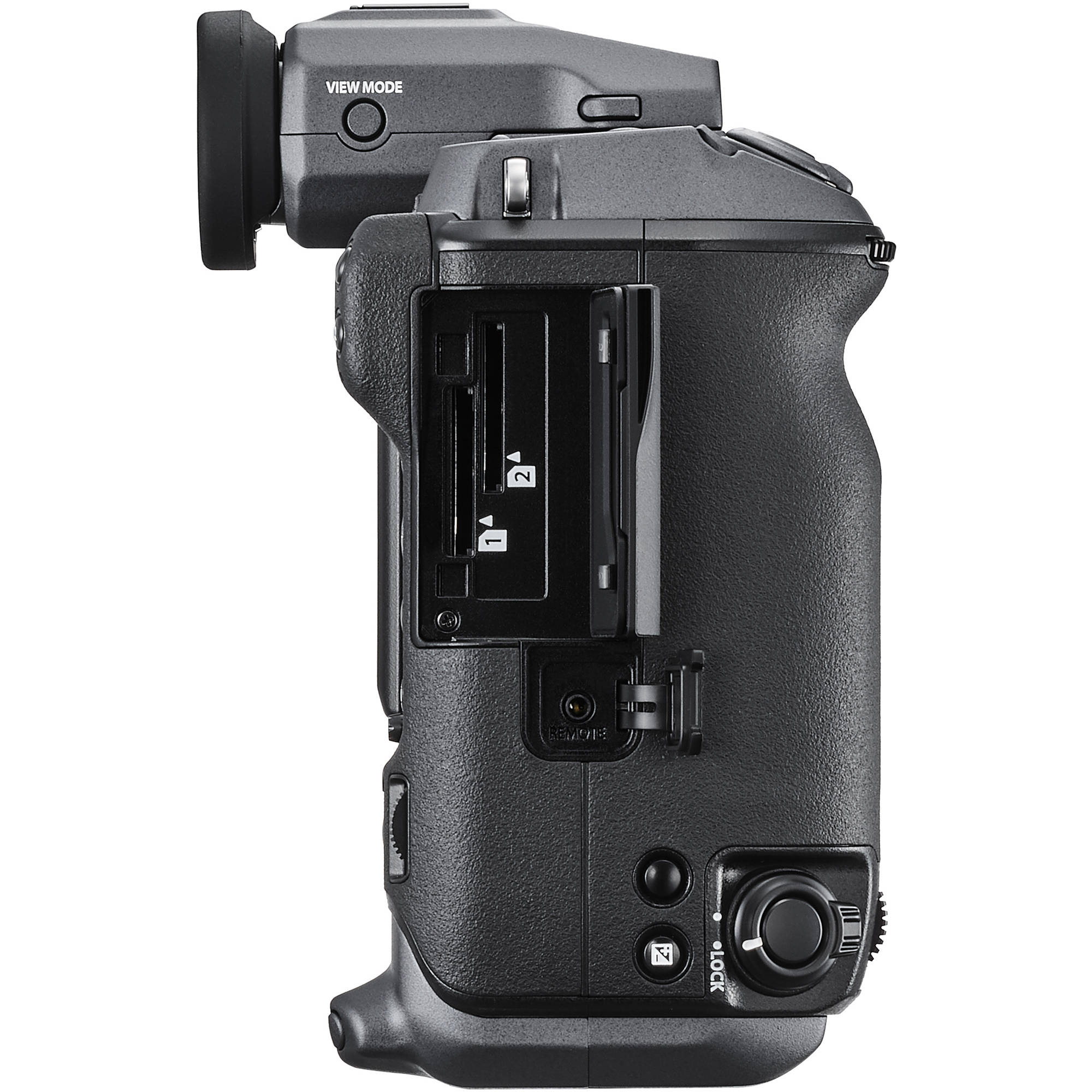Fujifilm GFX-100 có các khe cắm thẻ nhớ SD kép UHS-II 