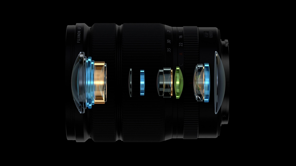 Ống kính medium format Fujifilm GF 20-35mm f/4 R WR bao gồm 14 thấu kính xếp thành 10 nhóm