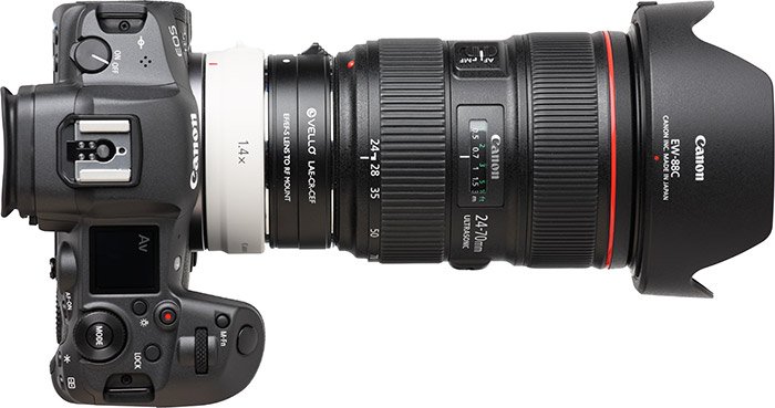Canon Extender RF 1.4x được gắn giữa ống kính và máy ảnh