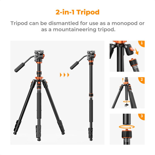 Chân Máy Quay K&F Concept K234A7 + FH-03 Fluid Head (KF09.136) | Chính Hãng