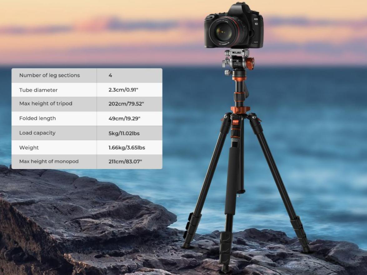 K&F Concept K234A7 + FH-03 Fluid Head (KF09.136)