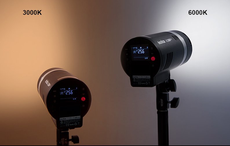 Godox AD300 Pro sử dụng mô hình đèn LED hai màu với 3000K và 6000K