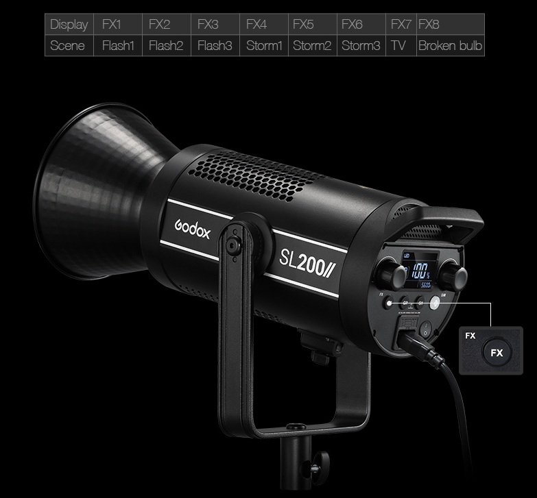 godox led sl 200w ii gồm 8 hiệu ứng FX đặc biệt