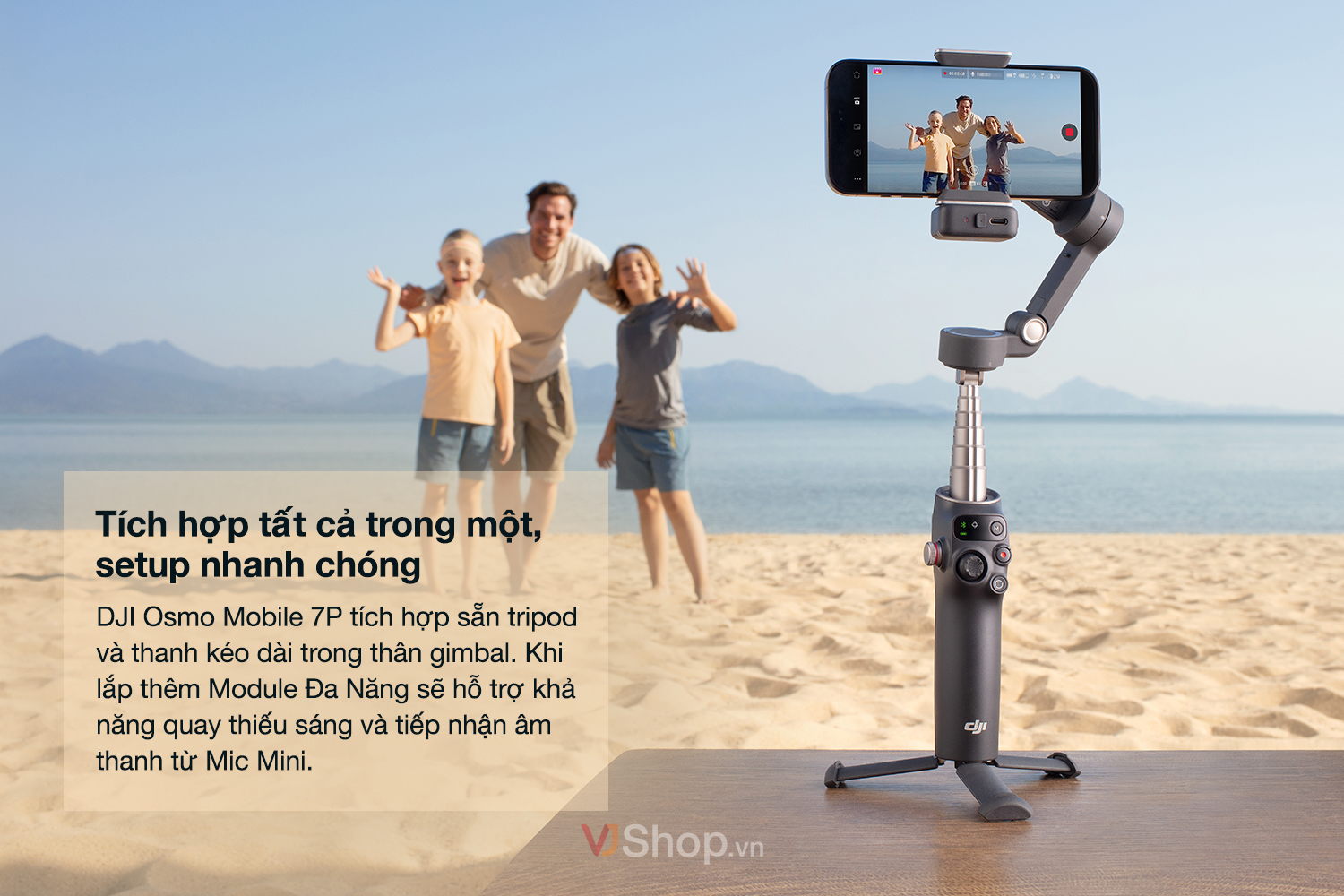 DJI OM 7P t&iacute;ch hợp Multifunctional Module cung cấp khả năng chiếu s&aacute;ng v&agrave; thu &acirc;m vượt trội
