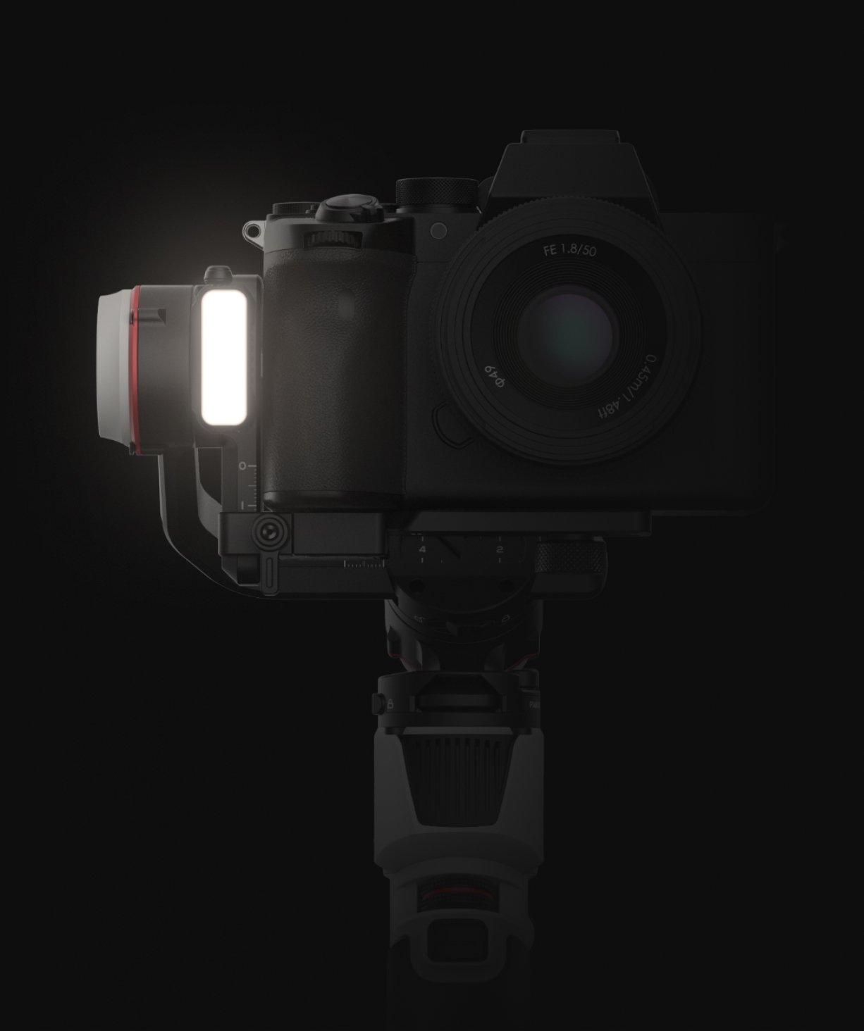 Gimbal có đèn LED hỗ trợ quay chụp trong điều kiện ánh sáng yếu
