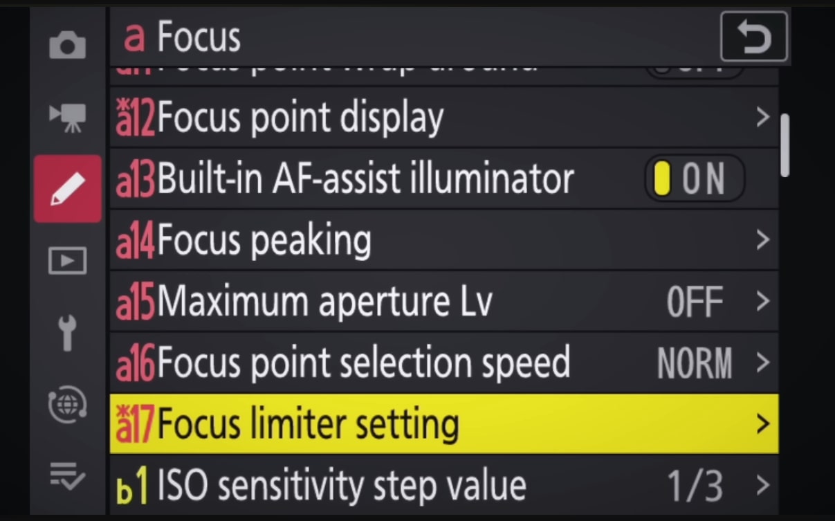Phiên bản 5.30 tích hợp giới hạn lấy nét vào menu