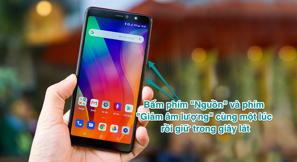 Sử dụng nút nguồn và nút âm lượng chụp màn hình điện thoại Vsmart