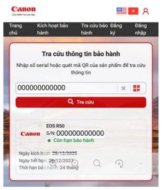 Màn hình sẽ hiển thị kết quả tra cứu