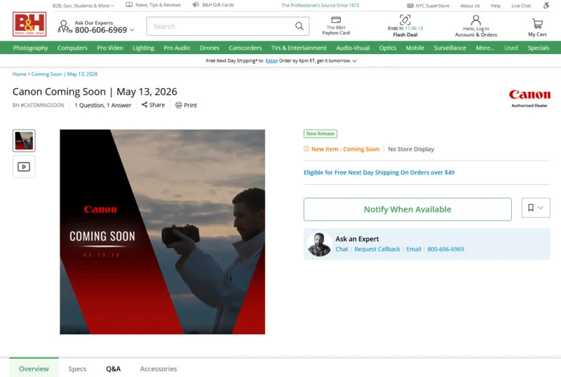 B&H Photo cũng đã mở teaser landing page