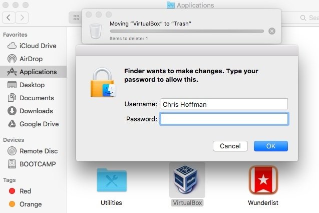 xác nhận lại mật khẩu để gỡ ứng dụng trên Mac