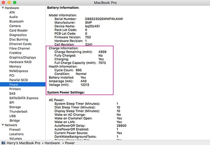 kiểm tra cấu hình macbook cho phép kiểm tra tình trạng pin