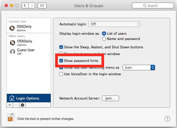 không sử dụng được tính năng gợi ý mật khẩu nếu không tích vào password hint khi quên mật khẩu macbook 
