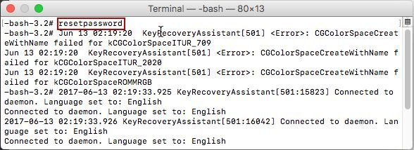 nhập cụm resetpassword và nhấn enter