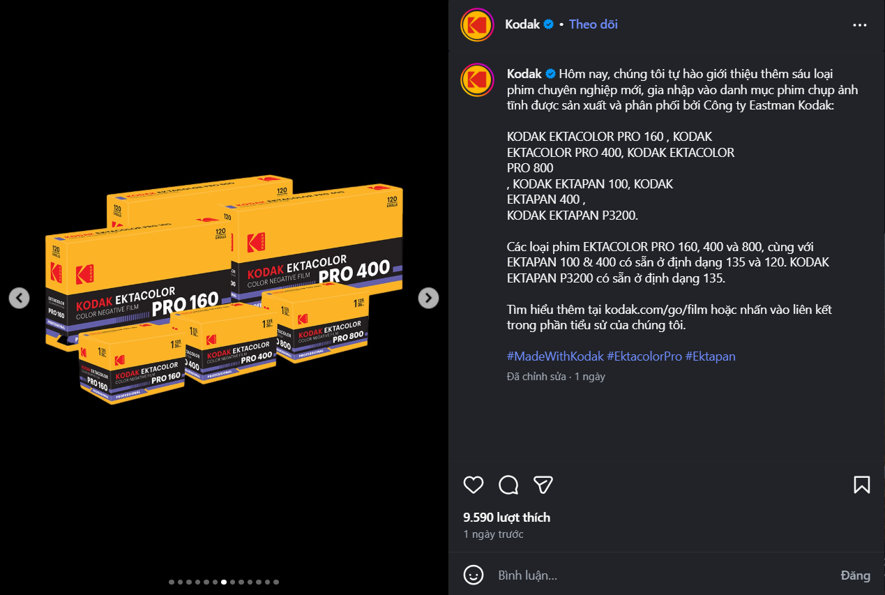 Kodak Ektacolor Pro được ra mắt với ba mức ISO 160, 400 và 800