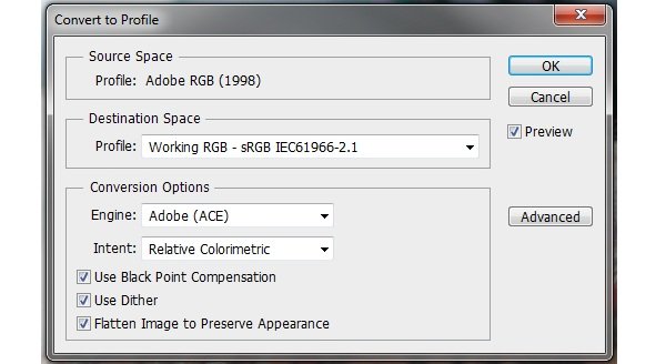 Chuyển ảnh từ AdobeRGB sang sRGB trong Adobe Photoshop