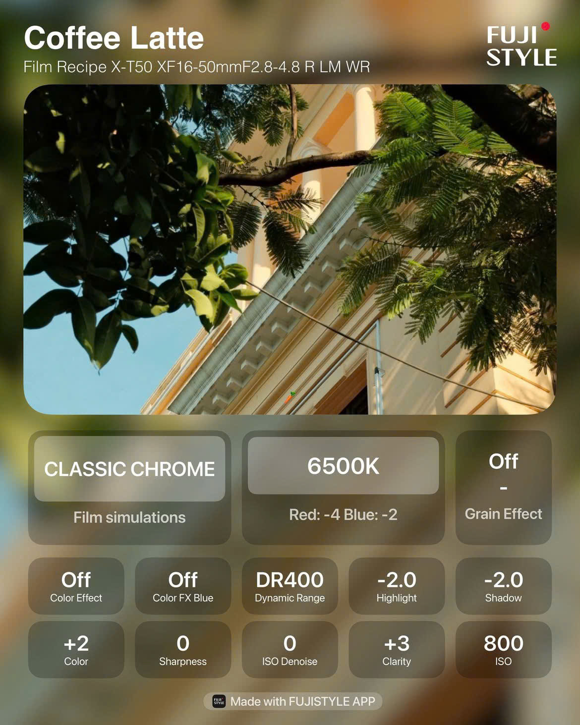 Coffee Latte được điều chỉnh dựa trên giả lập màu film Classic Chrome