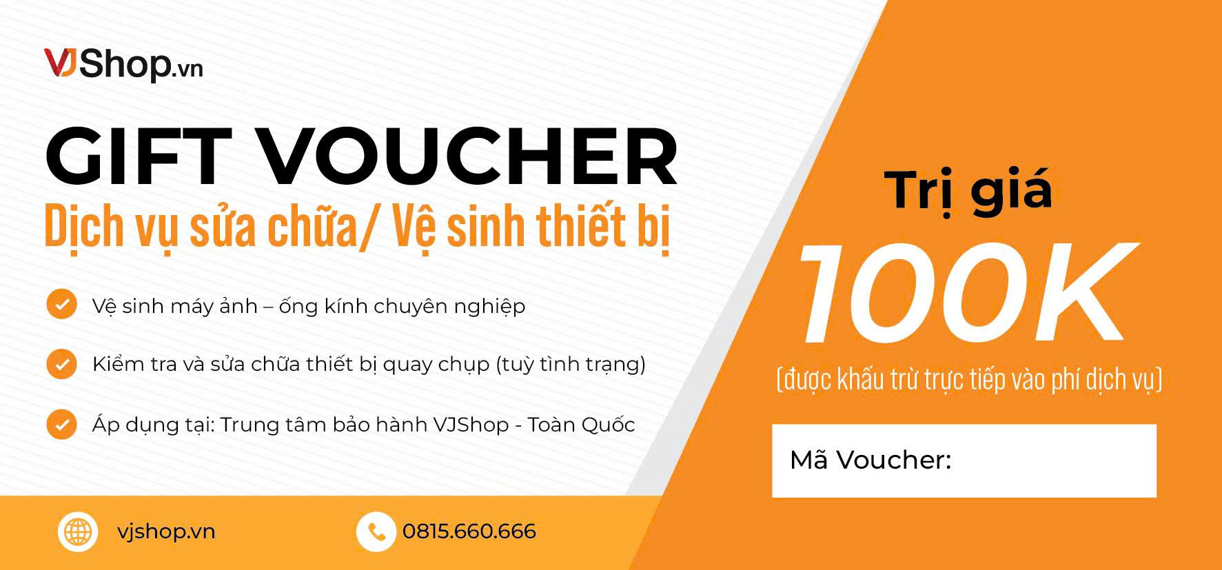 Voucher giảm 100.000đ cho dịch vụ vệ sinh, sửa chữa thiết bị